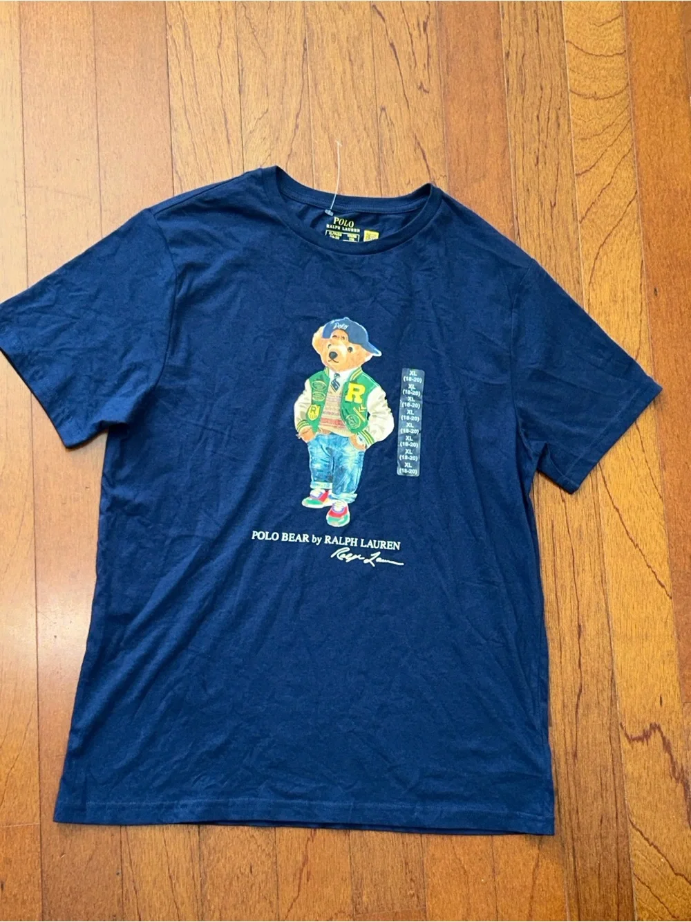 NEW Polo Ralph Lauren Varsity Polo Bear Graphic Print T-Shirt Youth XL Navy